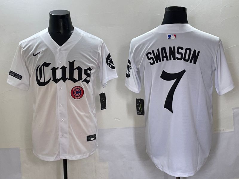 Men 2025 Chicago Cubs #7 Swanson White Five generations Joint Name Nike MLB Jersey style 13->chicago cubs->MLB Jersey